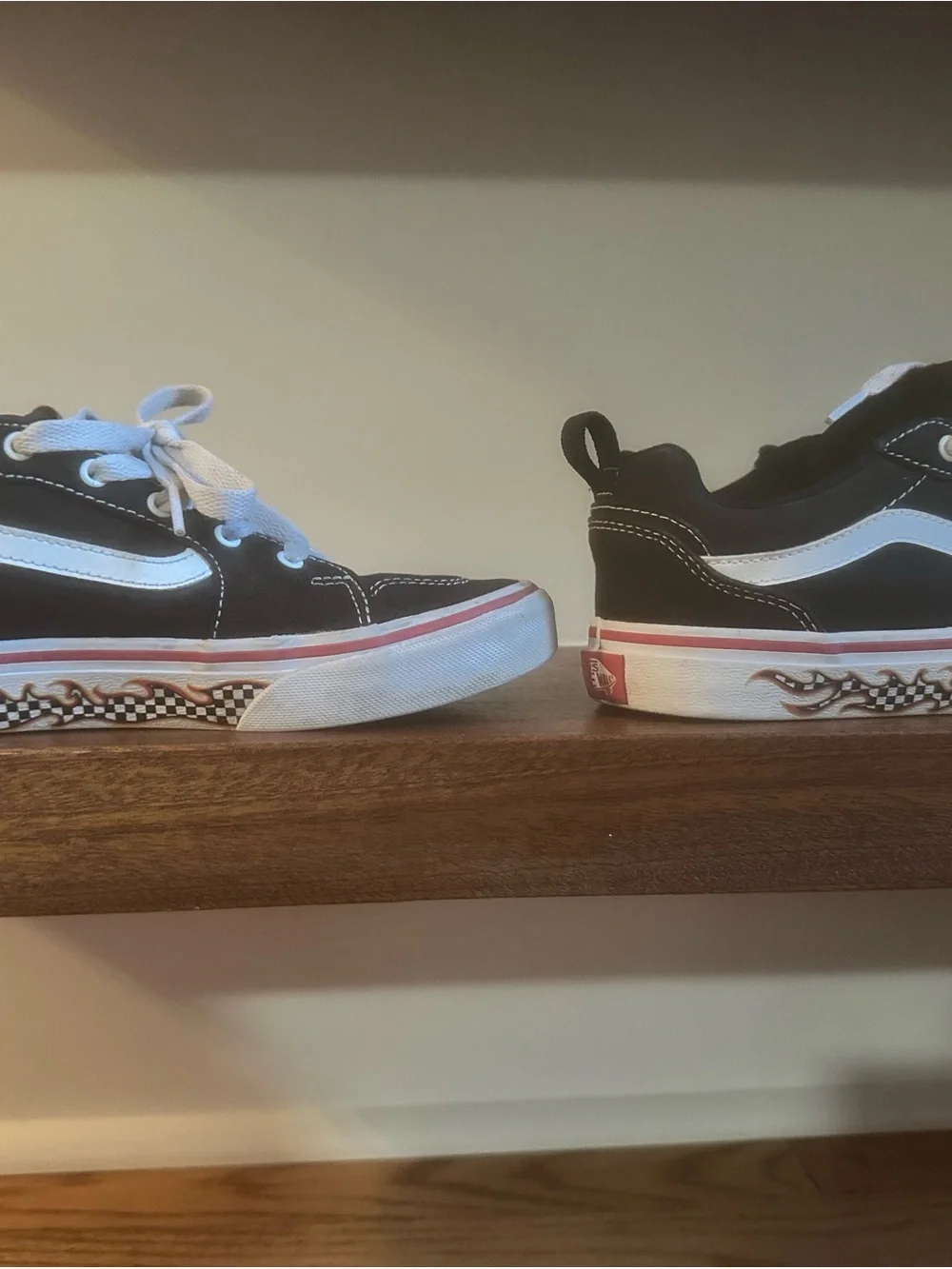 Vans Kids Black & White Low-Top Sneakers with Flame & Checkerboard Trim